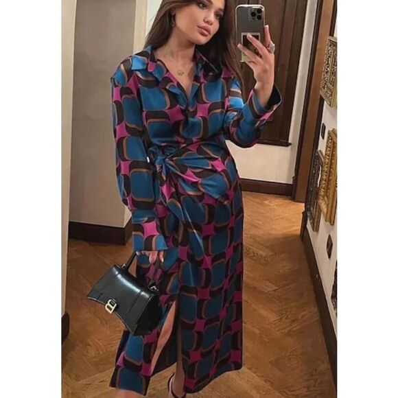 Zara Blue and Pink Patterned Dress - Picture 7 of 13